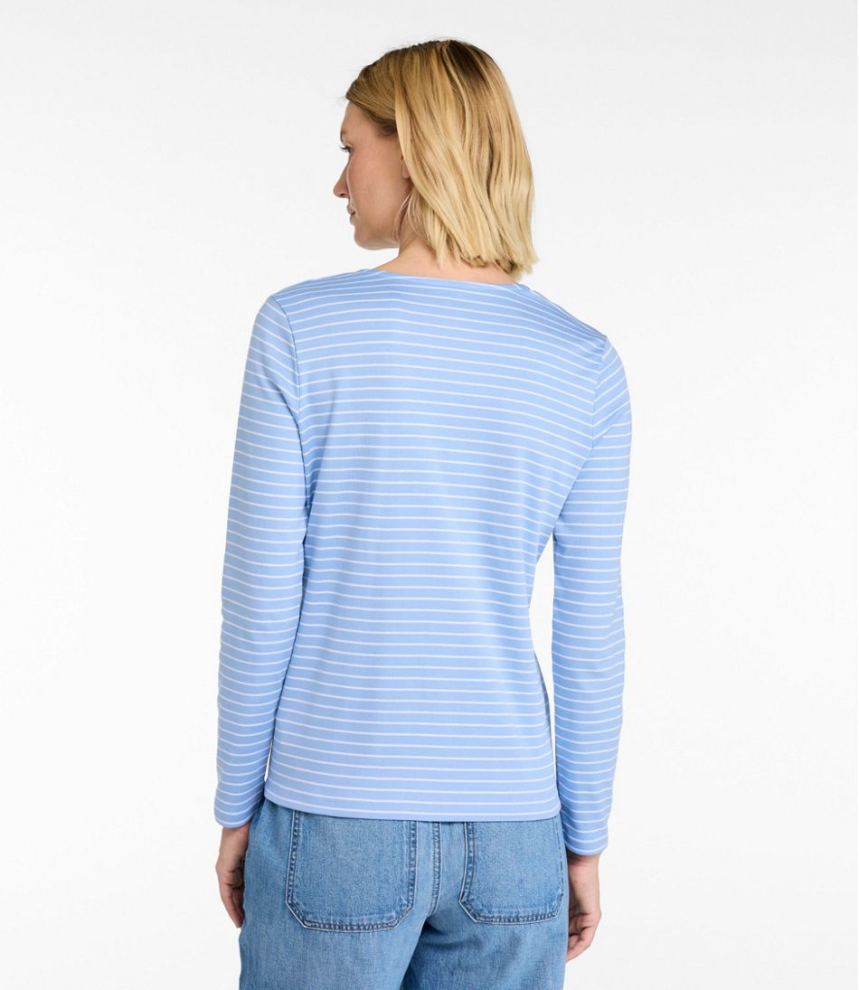 L.L.Bean Discount | Women's Pima Cotton Tee, Long-Sleeve Crewneck Cardigan Stripe