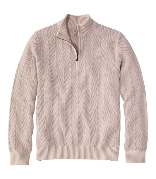 L.L.Bean Discount | Men's Sunwashed Textured Cotton Sweater, Herringbone 1/4 Zip
