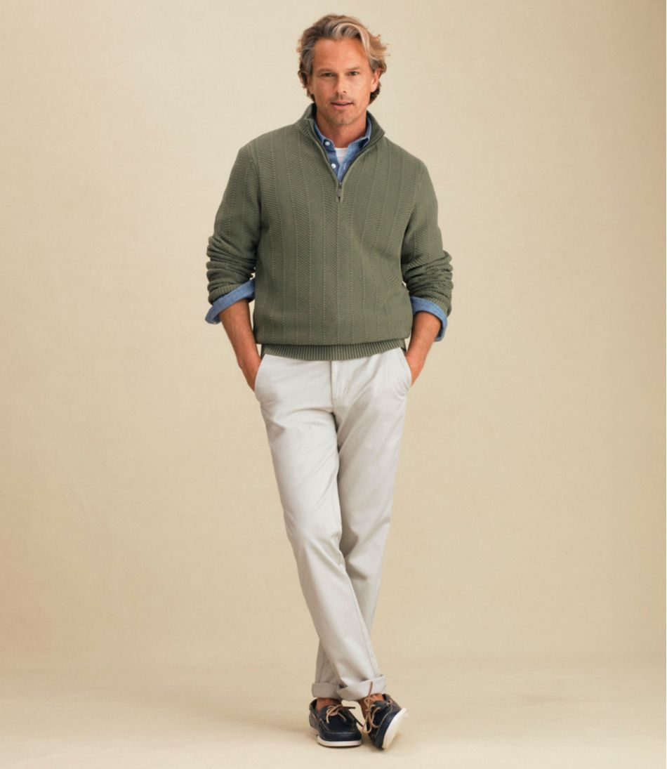 L.L.Bean Discount | Men's Sunwashed Textured Cotton Sweater, Herringbone 1/4 Zip