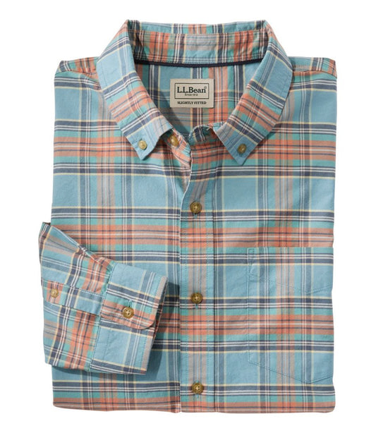 L.L.Bean Online | Men's Sunwashed Oxford Shirt, Slightly Fitted Untucked Fit, Plaid