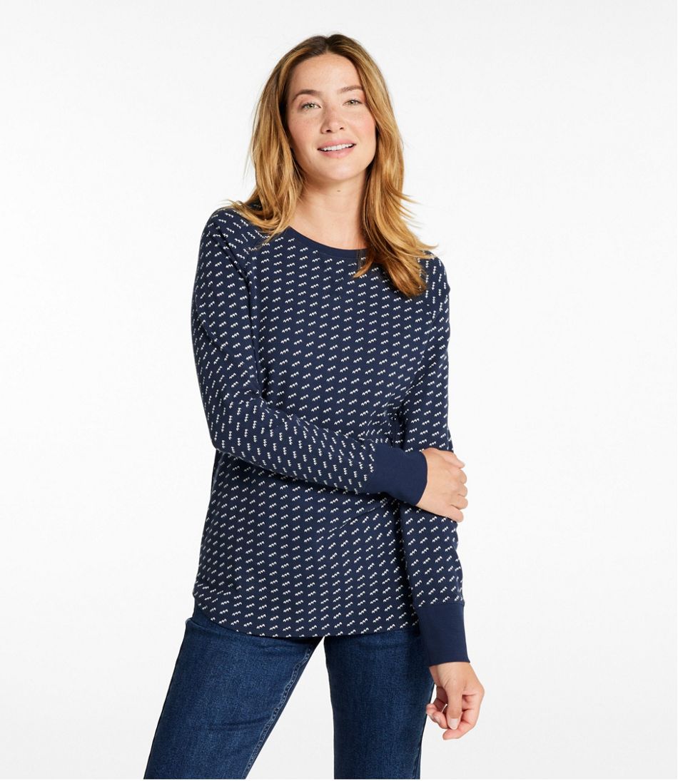 L.L.Bean Sale | Women's Unshrinkable Mini-Waffle Tee, Long-Sleeve Crewneck Stripe