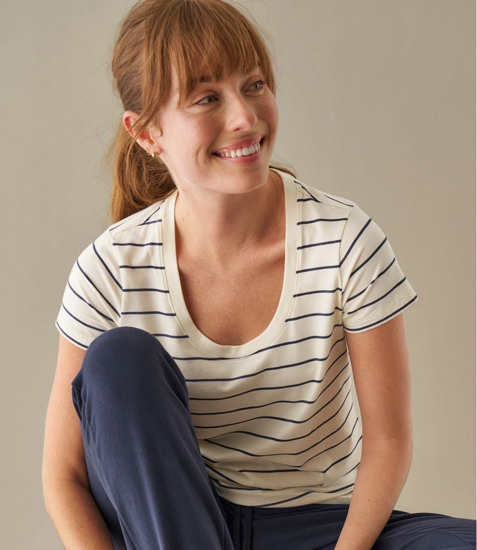 L.L.Bean On Sale | Women's Soft Stretch Supima-Blend Tee, Scoopneck Short-Sleeve Stripe