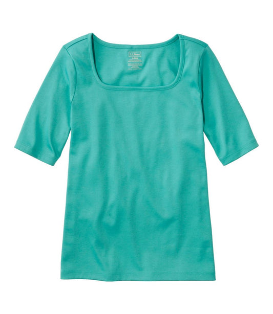 L.L.Bean Outlet | Women's Pima Cotton Tee, Soft Squareneck Elbow-Sleeve