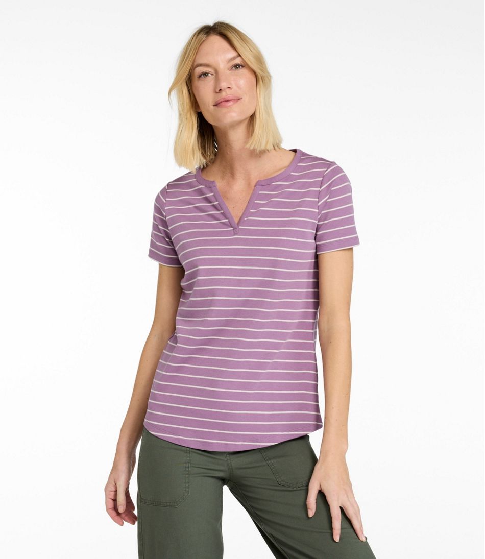 L.L.Bean Discount | Women's Tee, Short-Sleeve Notch-Neck Stripe
