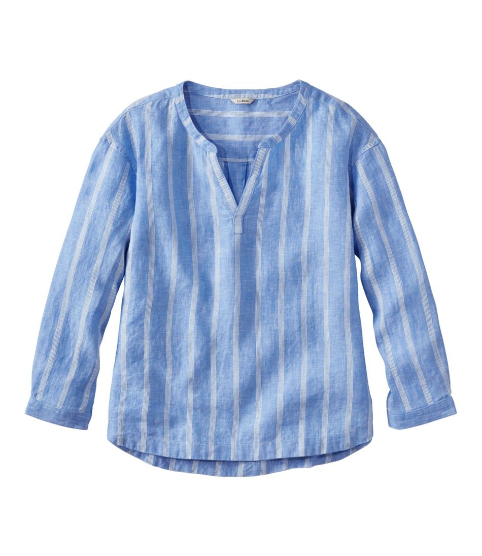 L.L.Bean Discount | Women's Premium Washable Linen Shirt, Splitneck Stripe