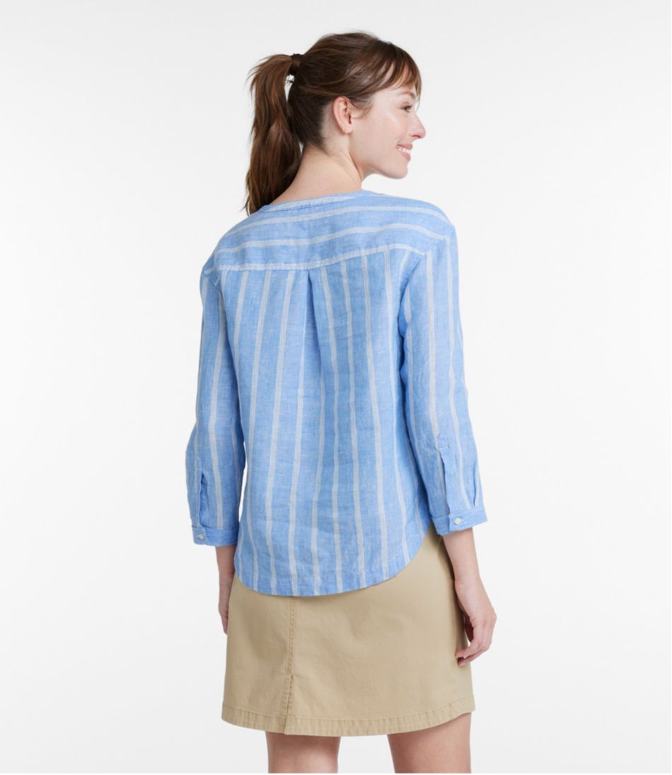 L.L.Bean Discount | Women's Premium Washable Linen Shirt, Splitneck Stripe
