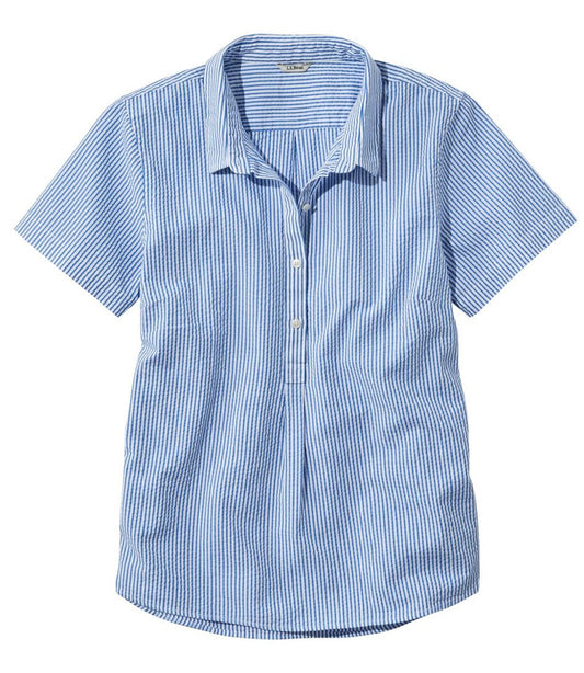 L.L.Bean Sale | Women's Vacationland Seersucker Shirt, Short-Sleeve Popover Stripe