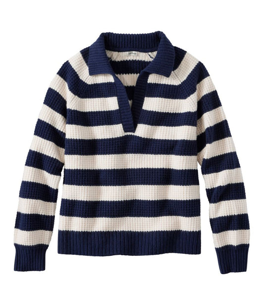L.L.Bean Sale | Women's SuperSoft Waffle Sweater, Polo Stripe