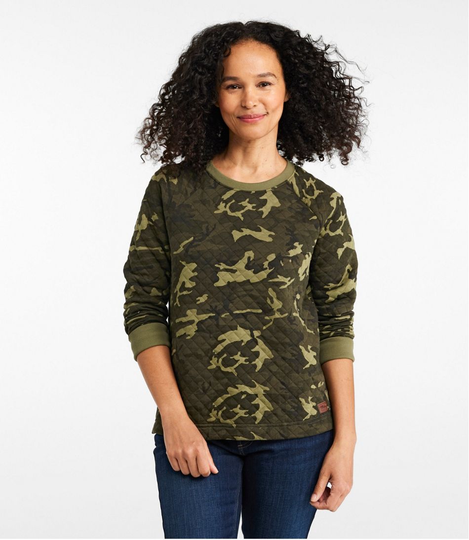 L.L.Bean Outlet | Women's Quilted Sweatshirt, Crewneck Pullover Print