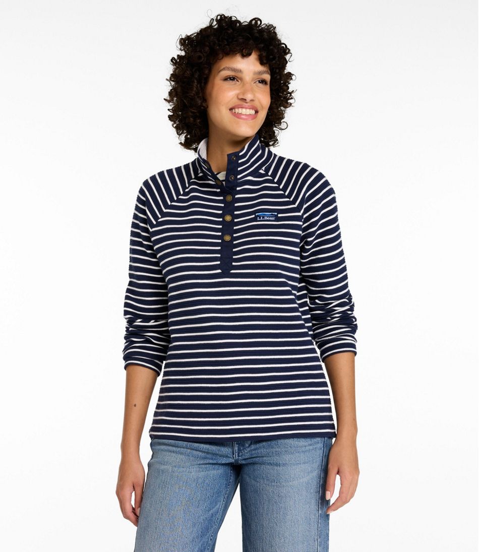 L.L.Bean New | Women's Lakewashed Double-Knit Quarter-Snap, Stripe