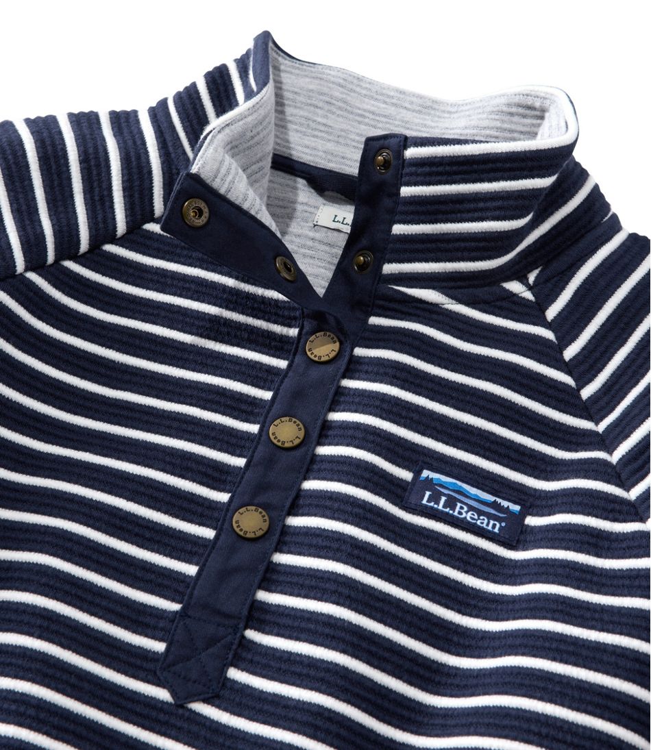 L.L.Bean New | Women's Lakewashed Double-Knit Quarter-Snap, Stripe