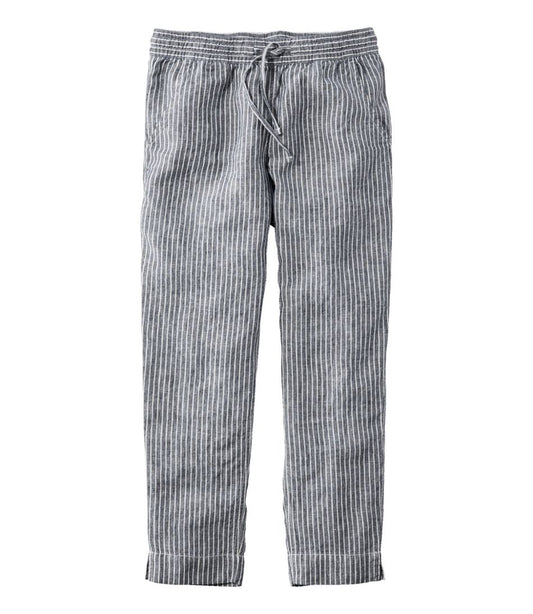 L.L.Bean For Sale | Women's Premium Linen Pull-On Ankle Pants, Mid-Rise Tapered-Leg Stripe