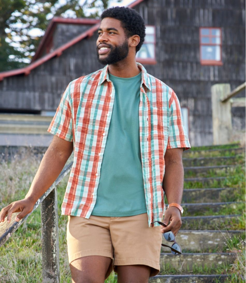 L.L.Bean On Sale | Men's Organic Cotton Seersucker Shirt, Short-Sleeve, Slightly Fitted, Plaid