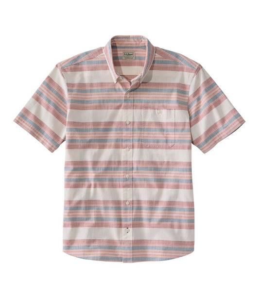 L.L.Bean Outlet | Men's Comfort Stretch Chambray Shirt, Traditional Untucked Fit, Short-Sleeve, Stripe