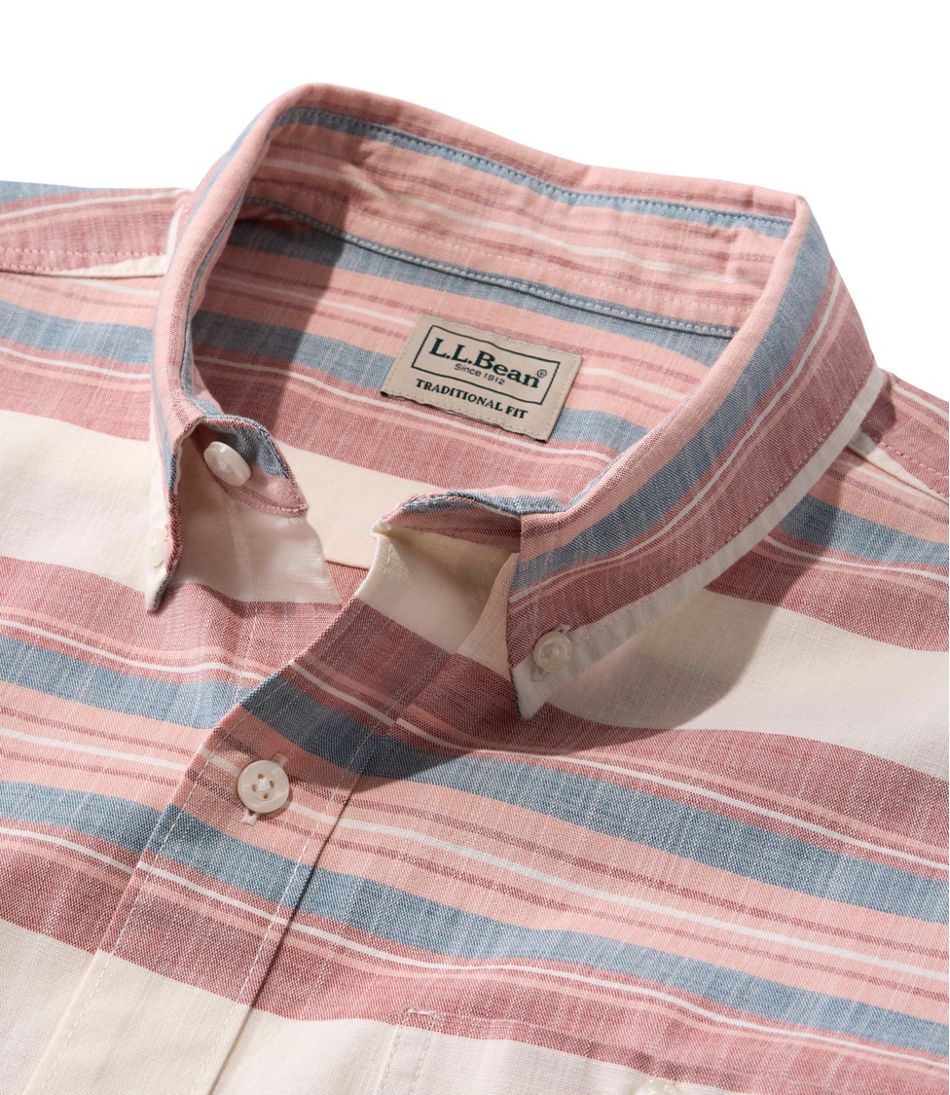 L.L.Bean Outlet | Men's Comfort Stretch Chambray Shirt, Traditional Untucked Fit, Short-Sleeve, Stripe