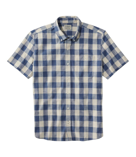 L.L.Bean On Sale | Men's Comfort Stretch® Chambray Shirt, Slightly Fitted Untucked Fit, Short-Sleeve, Plaid