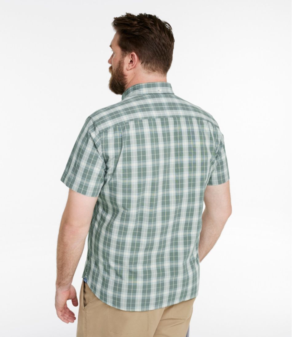 L.L.Bean On Sale | Men's Comfort Stretch® Chambray Shirt, Slightly Fitted Untucked Fit, Short-Sleeve, Plaid