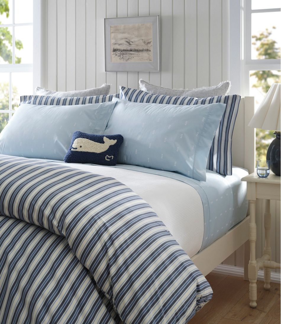 L.L.Bean Discount | Sunwashed Percale Sheet Collection, Stamped Leaf Print
