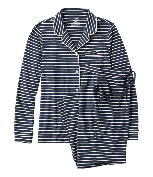 L.L.Bean For Sale | Women's Super-Soft Shrink-Free Button Front Pajama Set, Stripe