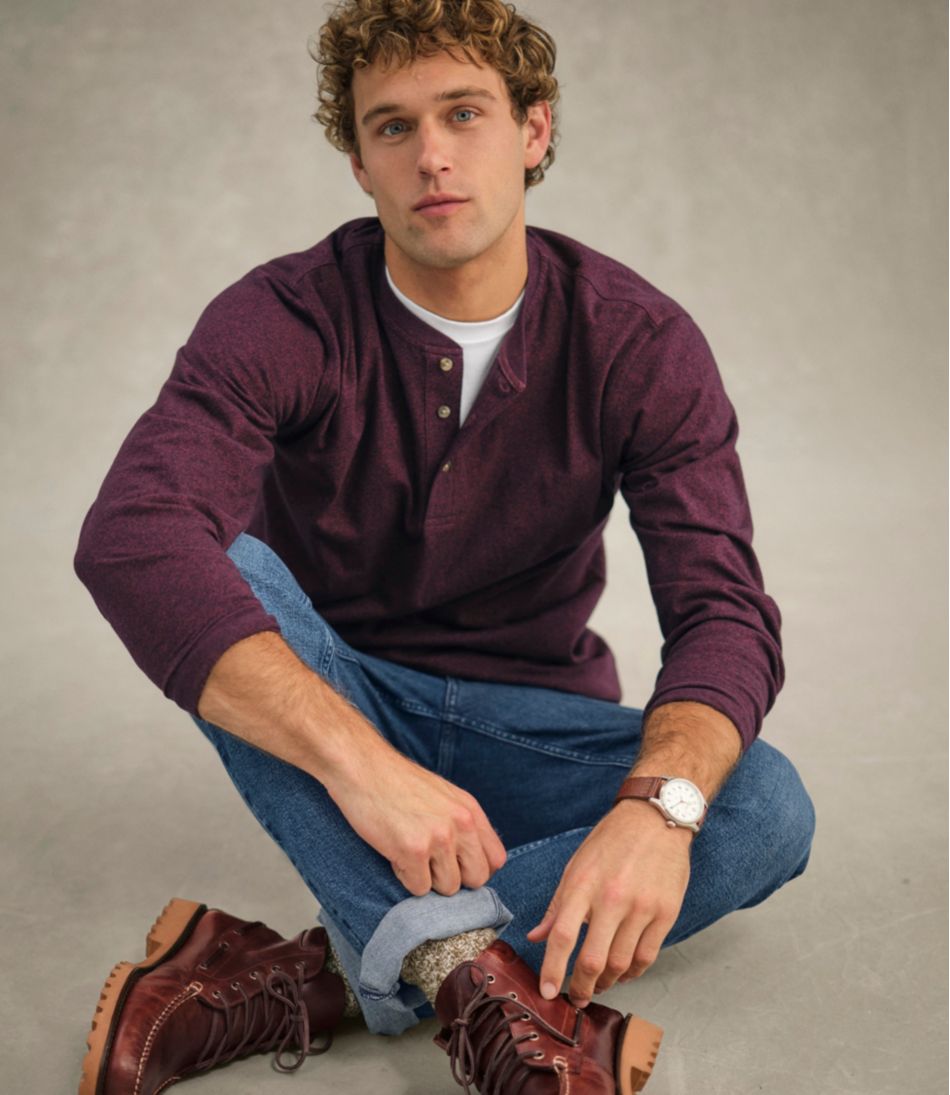 L.L.Bean Sale | Men's Carefree Unshrinkable Tee, Traditional Fit, Long-Sleeve Henley