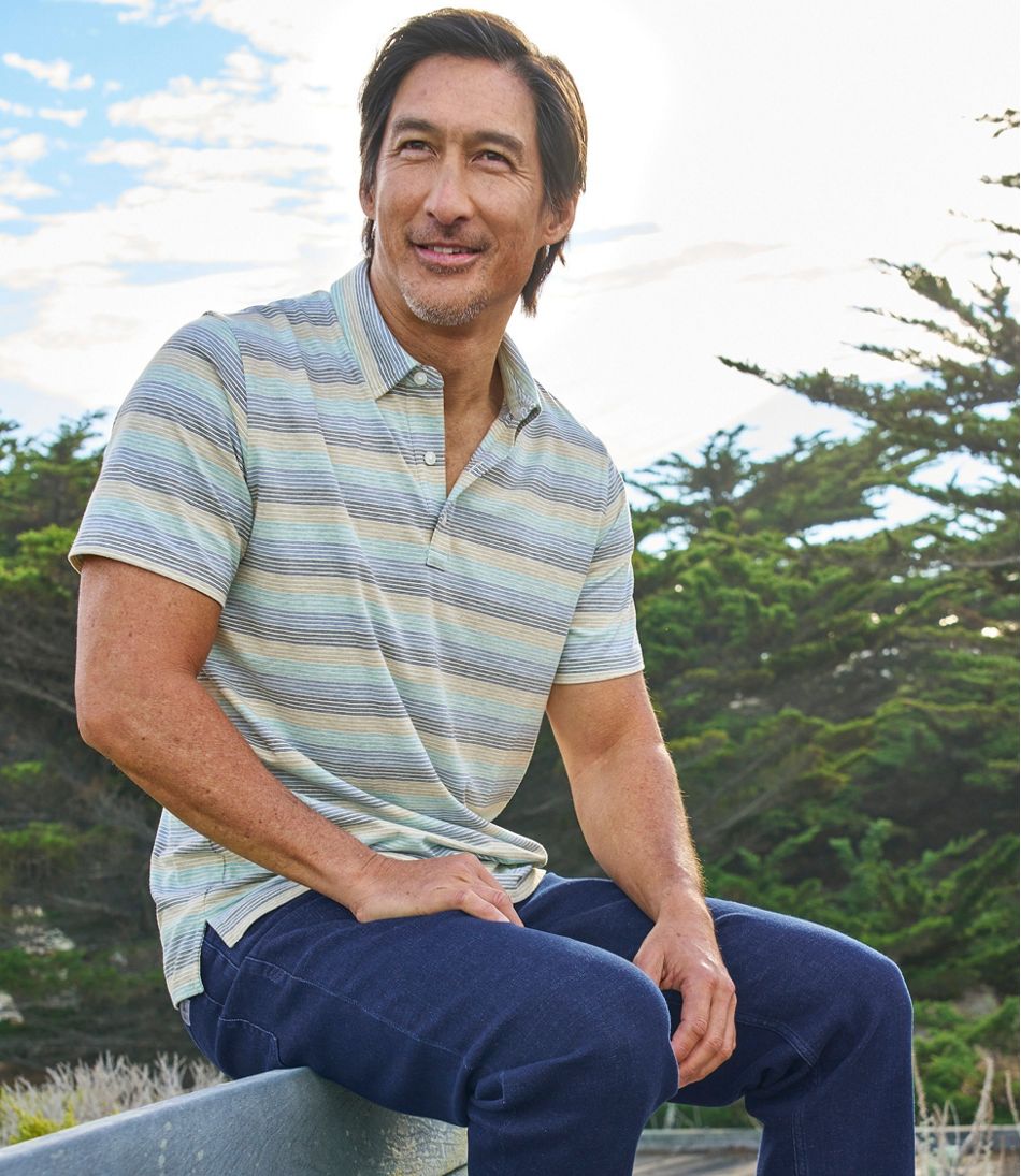L.L.Bean Sale | Men's Comfort Stretch Performance® Pima Polo, Short-Sleeve, Stripe