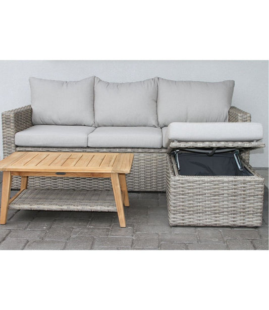 L.L.Bean For Sale | Wicker Storage Sofa and Teak Coffee Table Set
