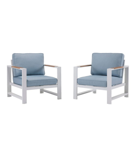 L.L.Bean On Sale | White Aluminum Deep Seating Armchair with Blue Cushions, Set of Two