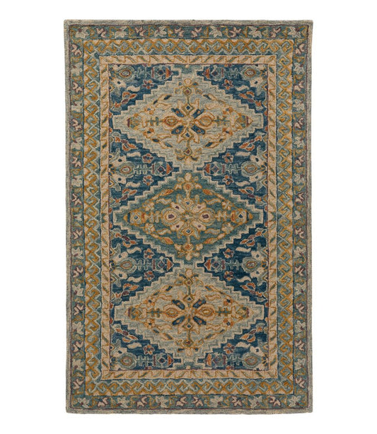 L.L.Bean For Sale | Bordered Medallion Wool Tufted Rug, Blue Multi