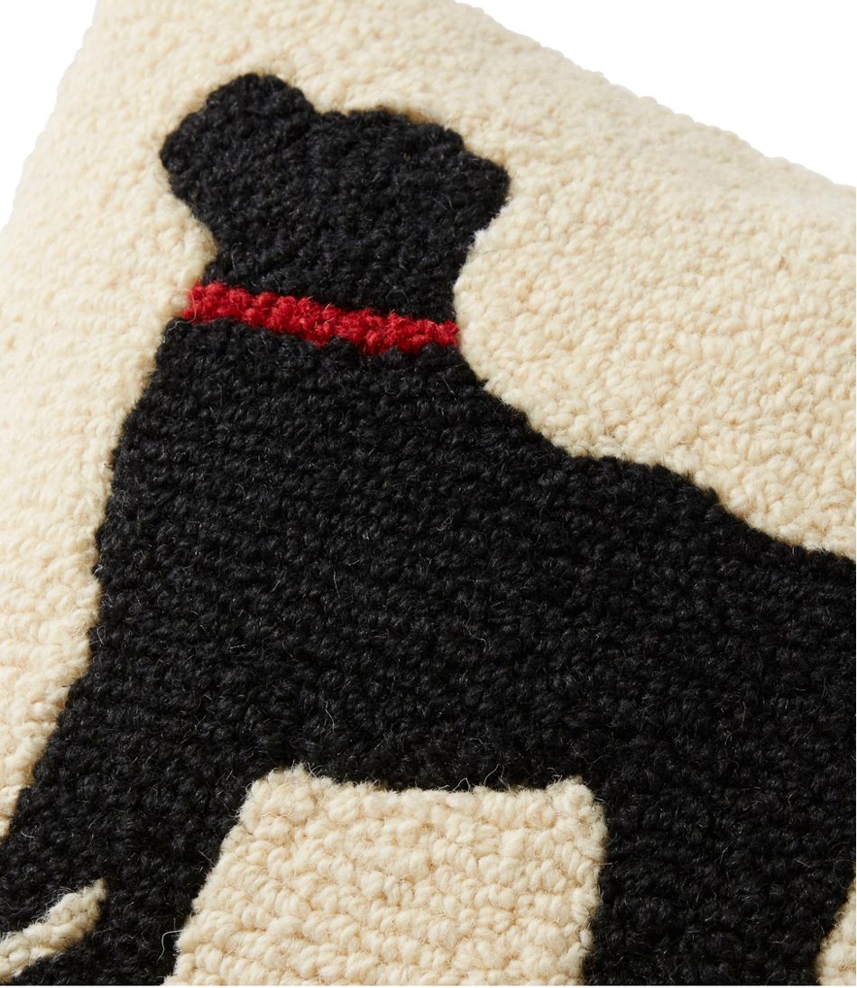 L.L.Bean On Sale | Wool Hooked Throw Pillow, Black Dog, 14" x 14"