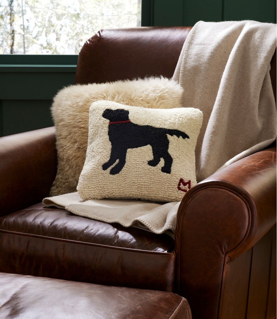L.L.Bean On Sale | Wool Hooked Throw Pillow, Black Dog, 14" x 14"
