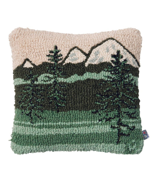 L.L.Bean New | Wool Hooked Throw Pillow, Mountains, 14" x 14"